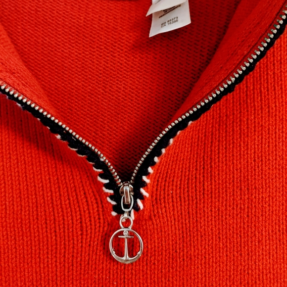 Villager Sport Red Nautical Ship Wheel Sweater with Quarter Zip and Front Pocket - Picture 3 of 7